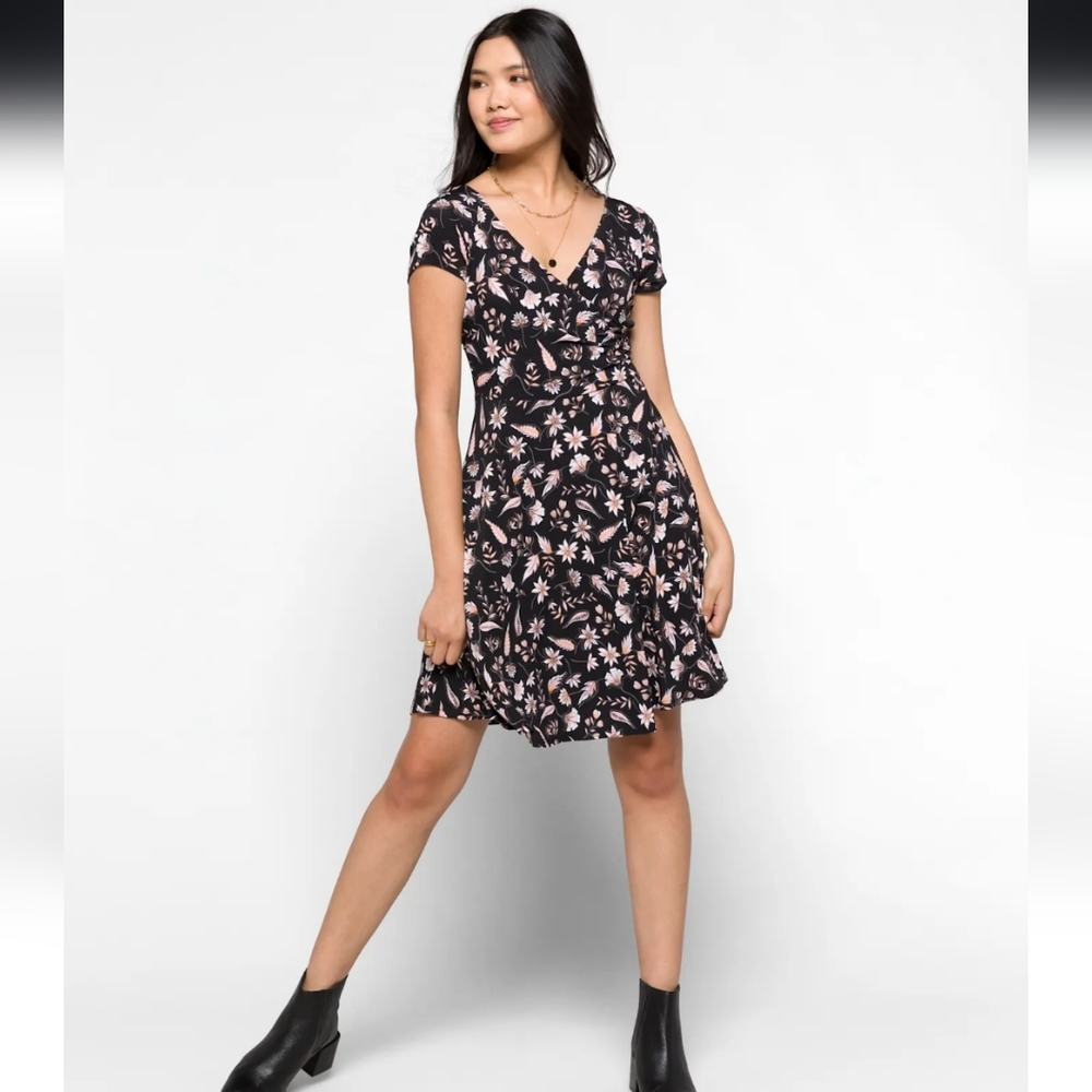 Floral Black Wrap Dress